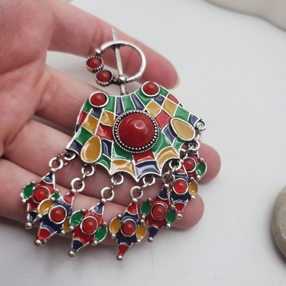 Stained glass look enameled umbrella rain brooch‎